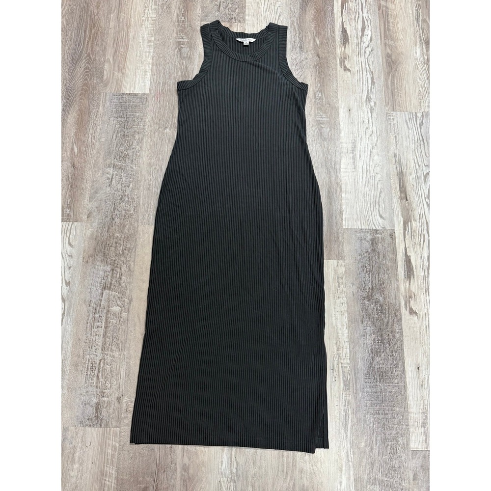 Ophelia Roe Ribbed Knit Tank Midi Dress Women's M Black Sleeveless Bodycon Casua